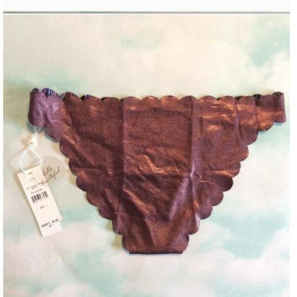 New PilyQ multi color peacock print reversible scalloped edge bikini bottom sz s - Picture 5 of 7